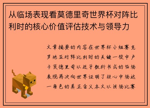 从临场表现看莫德里奇世界杯对阵比利时的核心价值评估技术与领导力